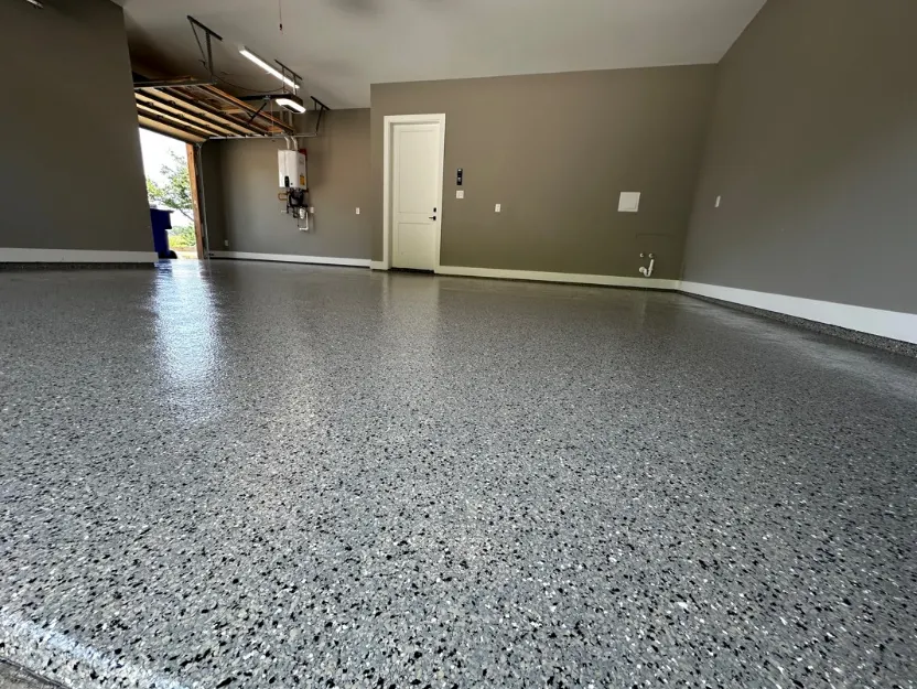 Clean garage with high-quality epoxy floor finish