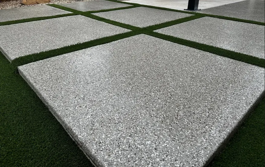 Concrete samples with speckled epoxy coating finish